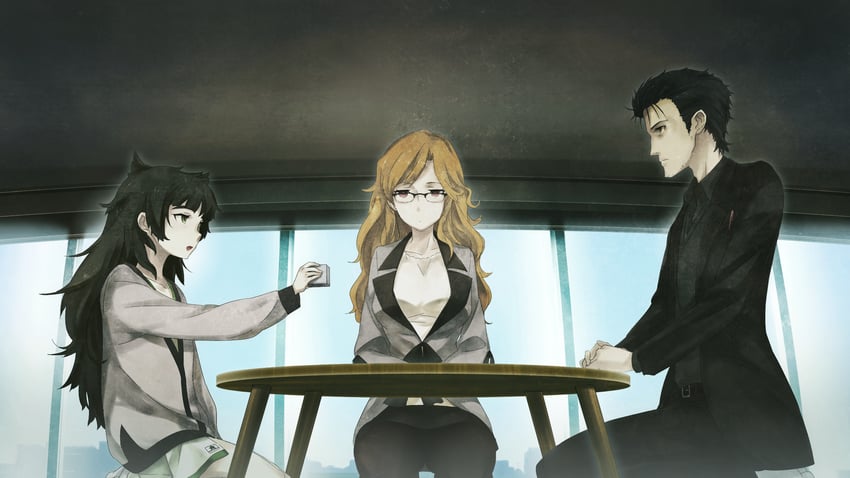 okabe rintarou, kiryuu moeka, and hiyajou maho (steins;gate and 1 more) drawn by huke