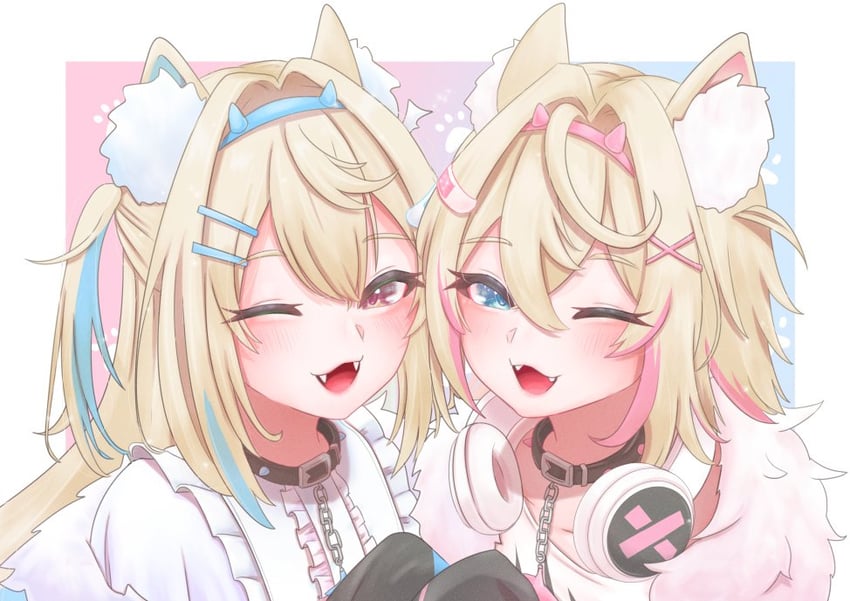 fuwawa abyssgard and mococo abyssgard (hololive and 1 more) drawn by aki_sakura