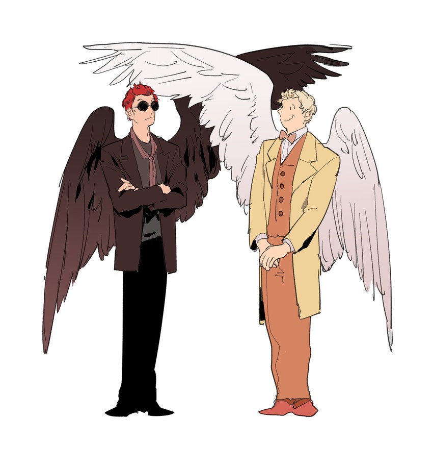 crowley and aziraphale (good omens) drawn by apios