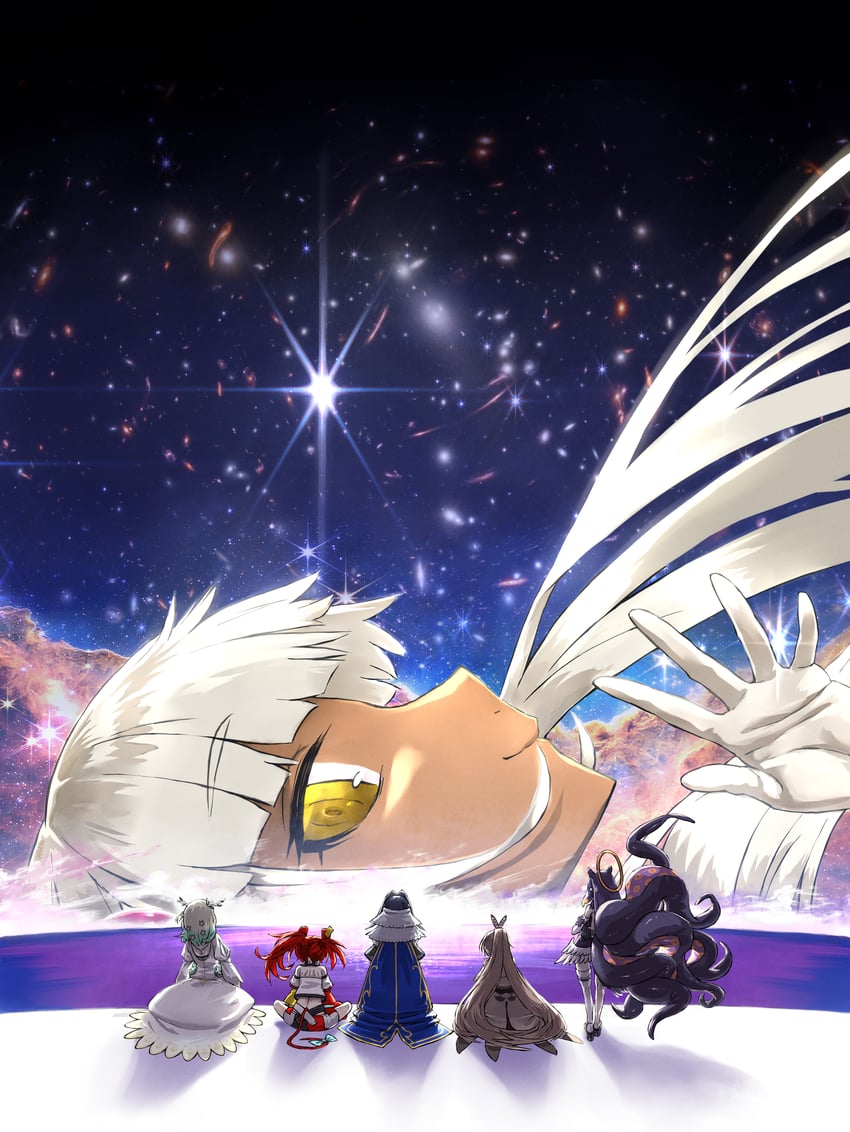 ninomae ina'nis, ouro kronii, nanashi mumei, hakos baelz, ceres fauna, and 1 more (hololive and 3 more) drawn by haraya_manawari