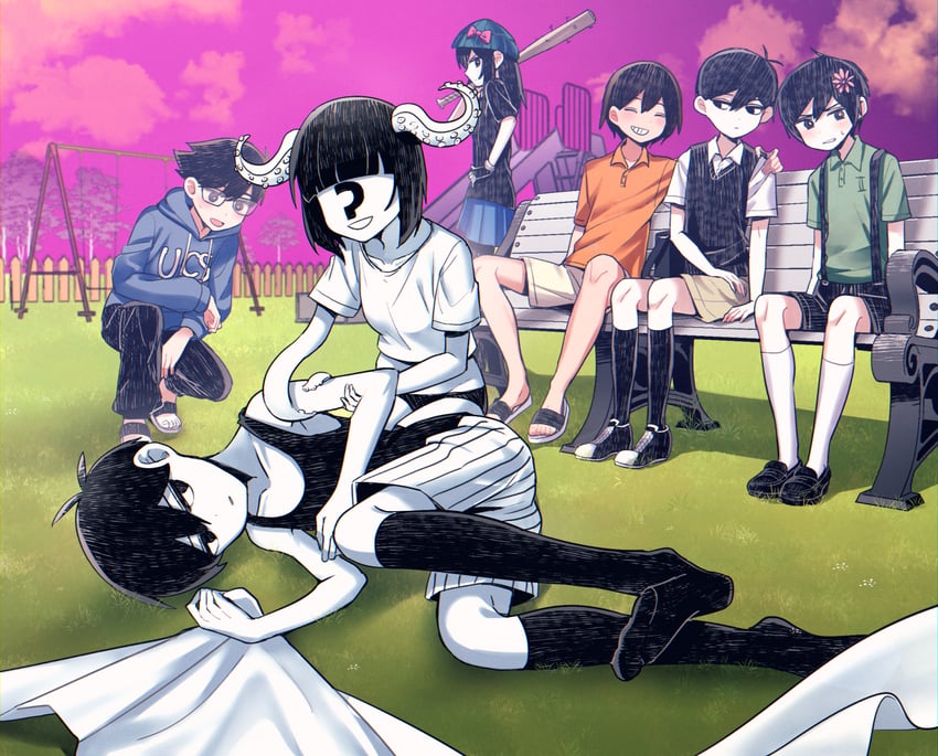 sunny, basil, aubrey, kel, hero, and 2 more (omori) drawn by yutsu
