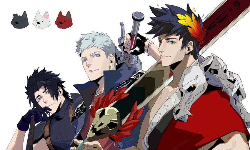 zack fair, nero, and zagreus (final fantasy and 5 more) drawn by warsong_zhange