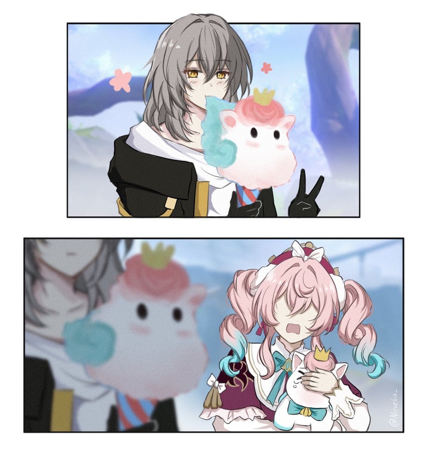 trailblazer, stelle, hyacine, and little ica (honkai and 1 more) drawn by nirvelia