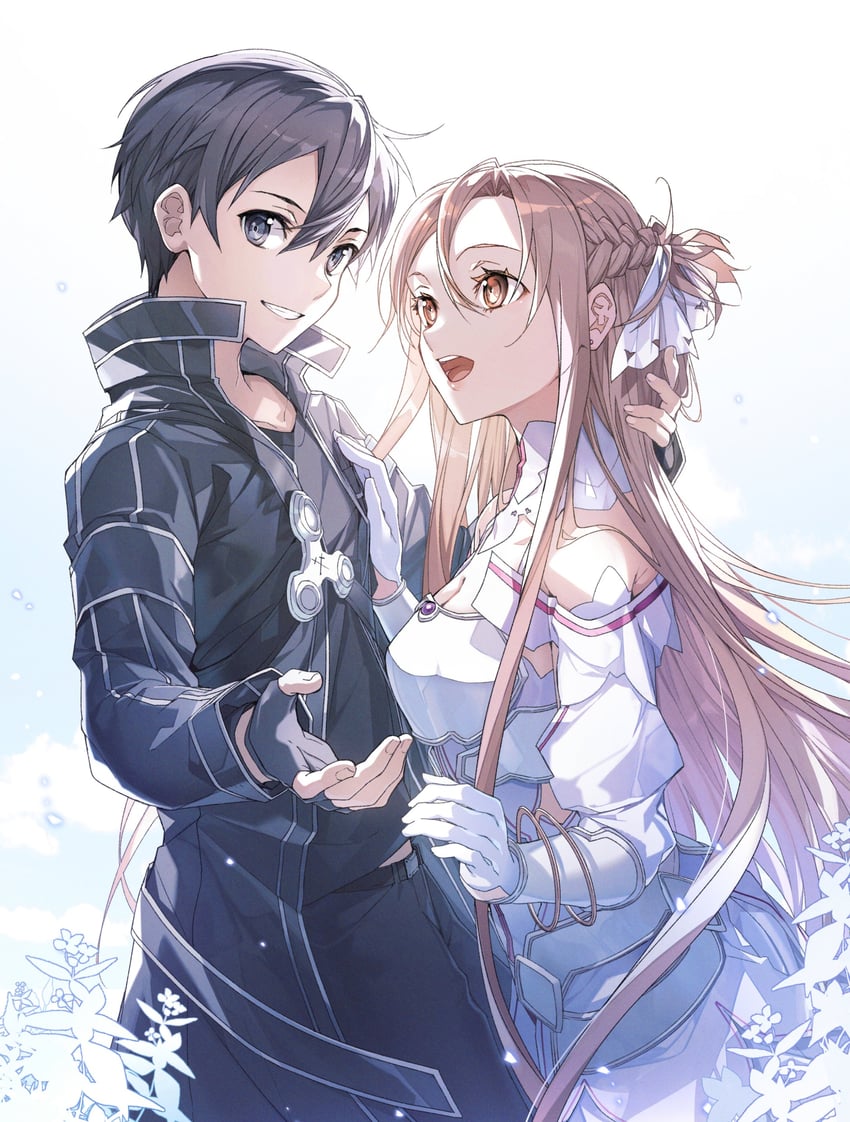 asuna and kirito (sword art online and 2 more) drawn by yoru_kiri