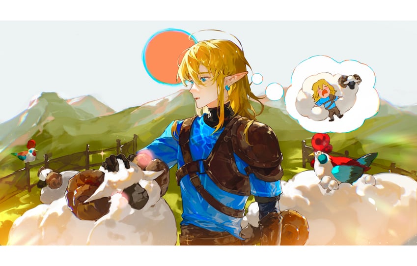 link and cucco (the legend of zelda) drawn by niangjuan