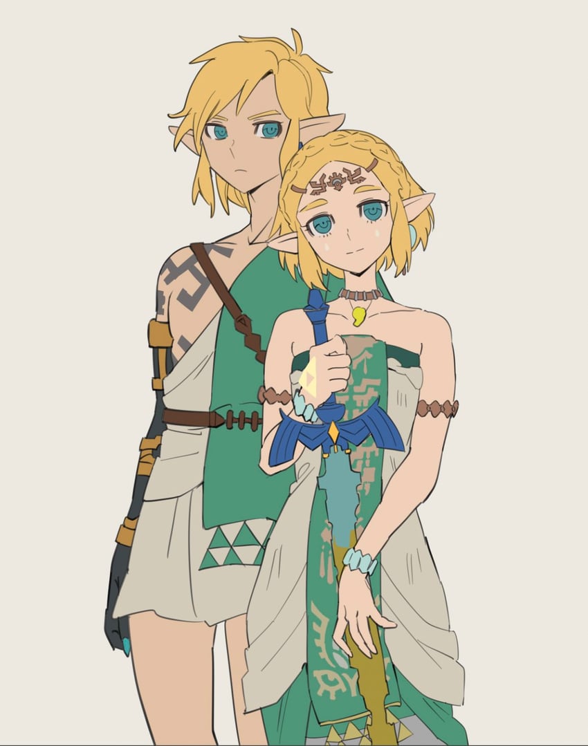 link and princess zelda (the legend of zelda and 1 more) drawn by noah_(tettsui-sole)