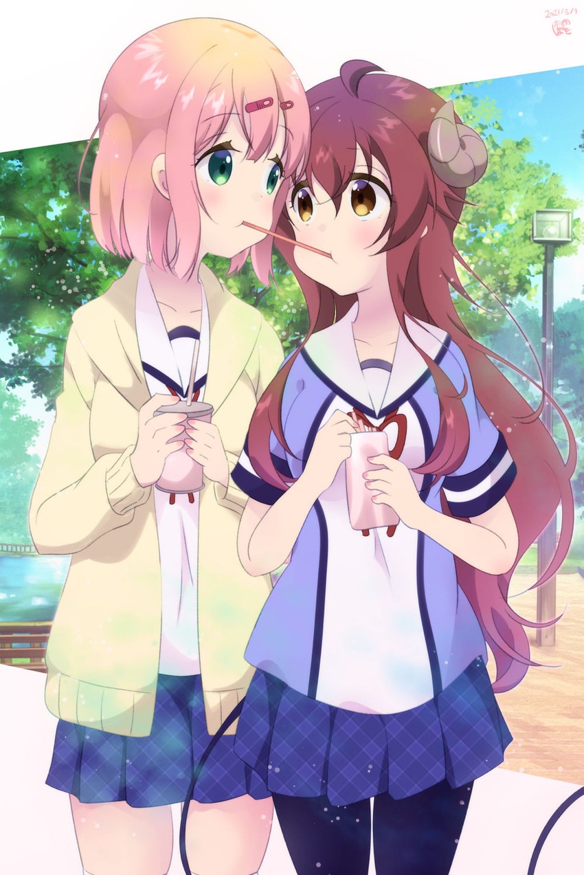 yoshida yuuko and chiyoda momo (machikado mazoku) drawn by aosora_neko
