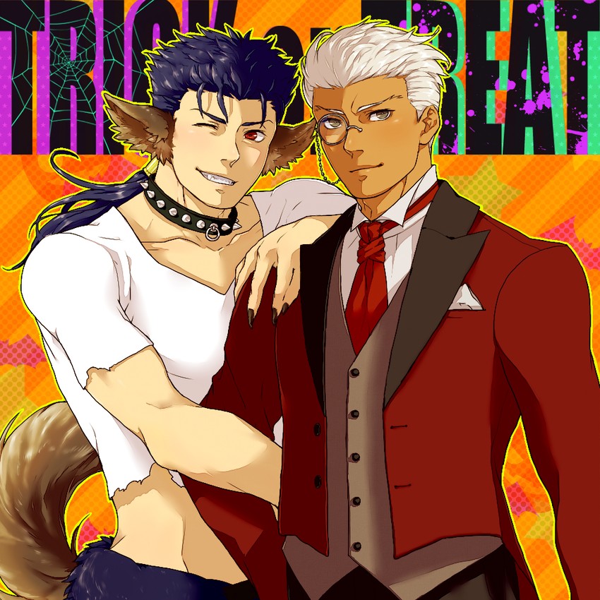cu chulainn and archer (fate and 1 more) drawn by yatsufusa_(negro)
