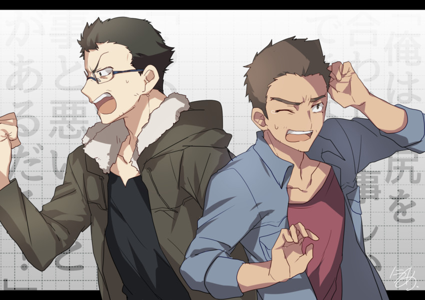takarada gai and matsubara takashi (re:creators) drawn by nikame