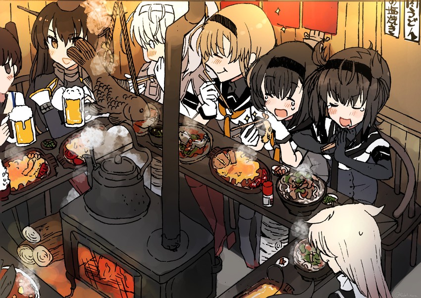 kaga, yuudachi, nagato, yuudachi kai ni, hatsuzuki, and 4 more (kantai collection) drawn by fujiyama_ichiha