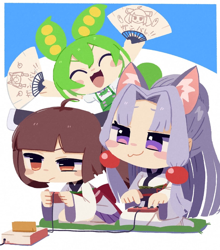 touhoku kiritan, zundamon, and touhoku itako (voiceroid and 1 more) drawn by konohoshi