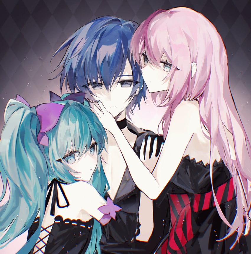 hatsune miku, megurine luka, and kaito (vocaloid and 1 more) drawn by shiruru531