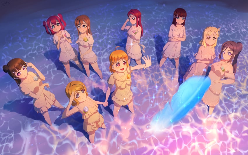 watanabe you, tsushima yoshiko, sakurauchi riko, takami chika, matsuura kanan, and 4 more (love live! and 1 more) drawn by senkun