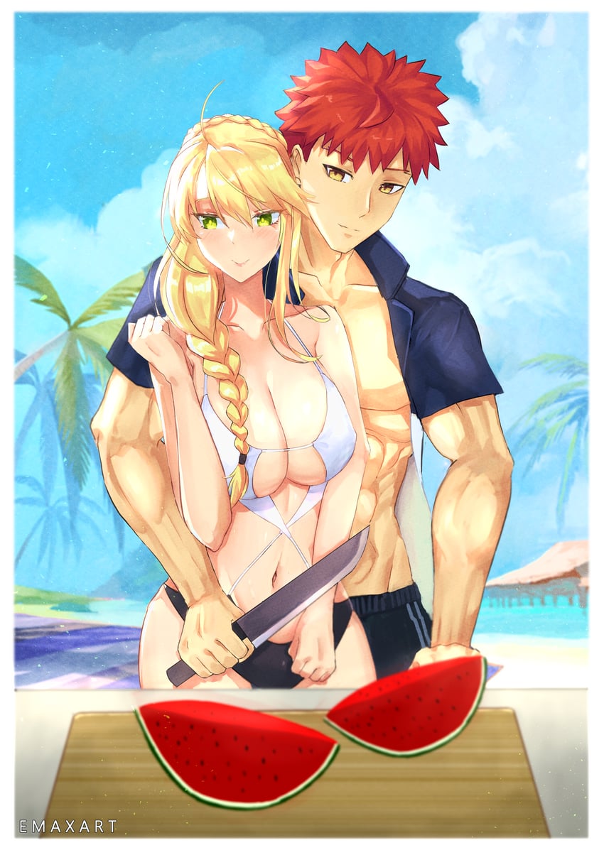 artoria pendragon and emiya shirou (fate and 2 more) drawn by emaxart