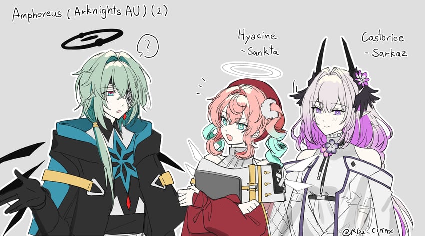 castorice, anaxa, and hyacine (arknights and 2 more) drawn by yoshiko_(rizz_cinax)