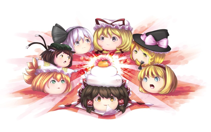 hakurei reimu, kirisame marisa, konpaku youmu, alice margatroid, yakumo yukari, and 2 more (touhou) drawn by furim