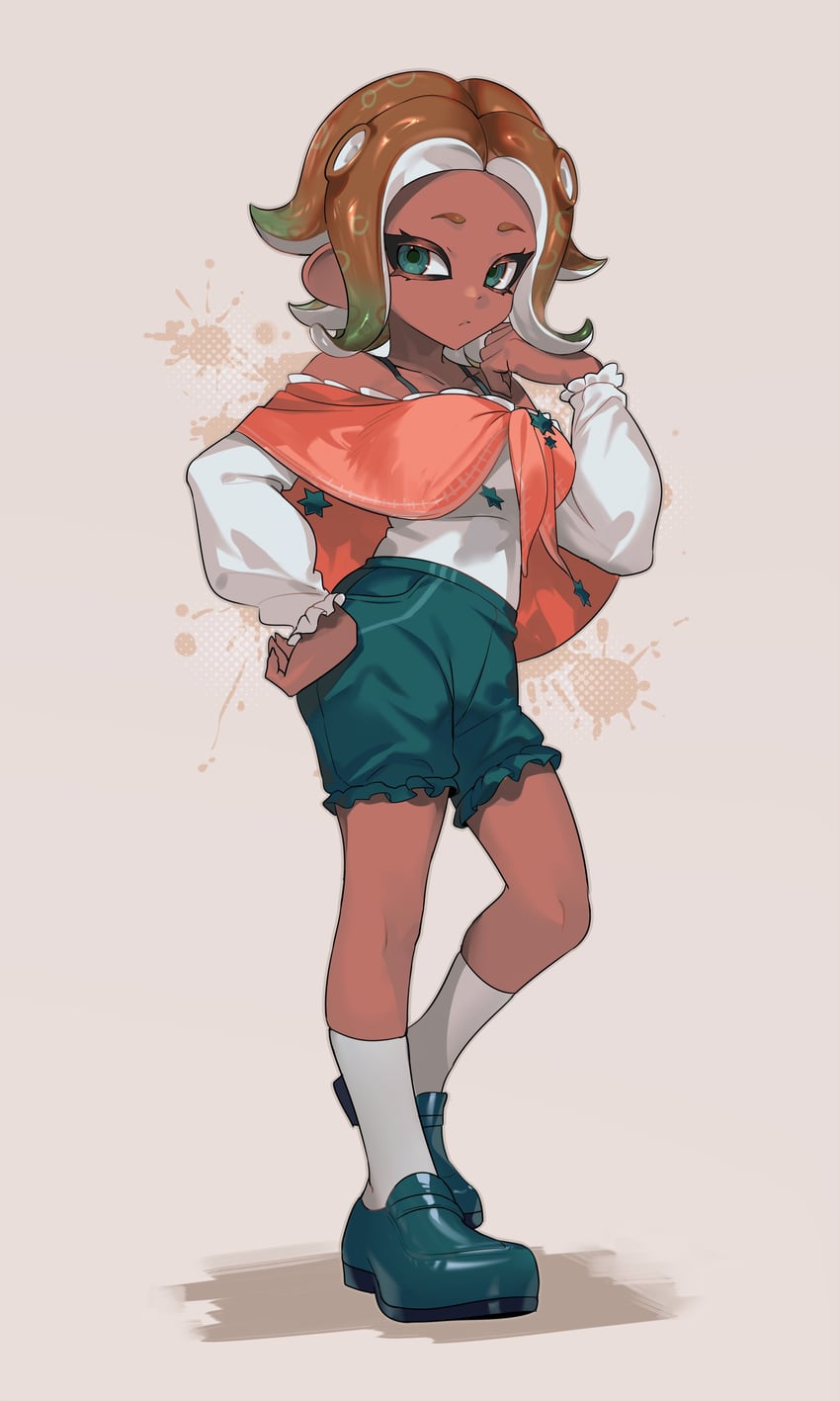 octoling player character and octoling girl (splatoon) drawn by jinkoika
