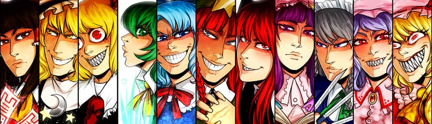 hakurei reimu, kirisame marisa, remilia scarlet, flandre scarlet, izayoi sakuya, and 6 more (touhou and 1 more) drawn by kelbremdusk