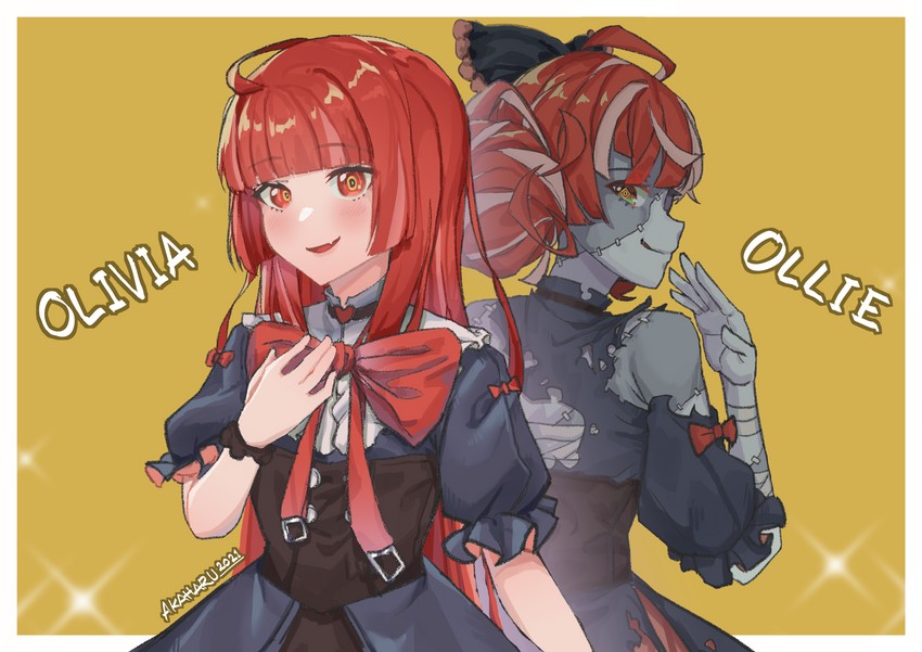 kureiji ollie and olivia (hololive and 1 more) drawn by akaharuu