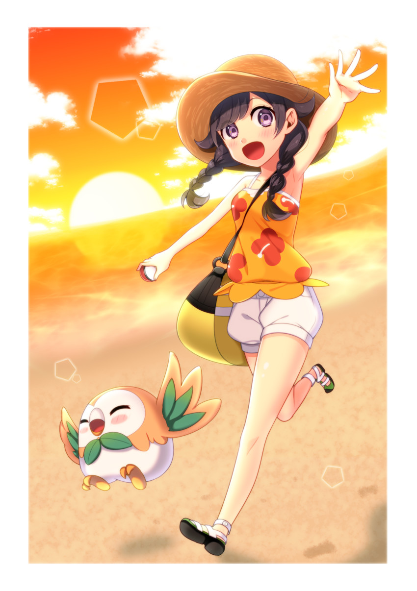 selene and rowlet (pokemon and 1 more) drawn by yuihico