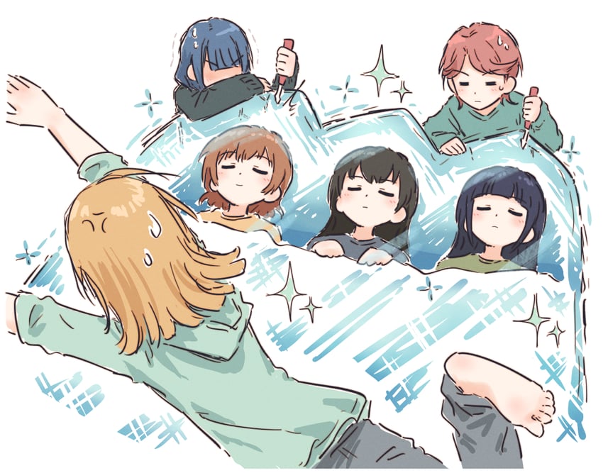 daiba nana, aijou karen, tsuyuzaki mahiru, kagura hikari, hanayagi kaoruko, and 1 more (shoujo kageki revue starlight) drawn by bullfalk