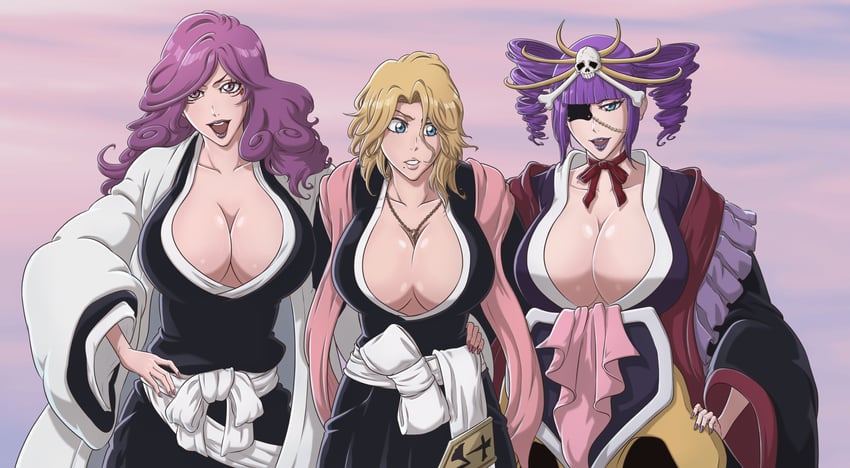 matsumoto rangiku, katen kyoukotsu, and hikifune kirio (bleach and 1 more) drawn by sonzhondaya