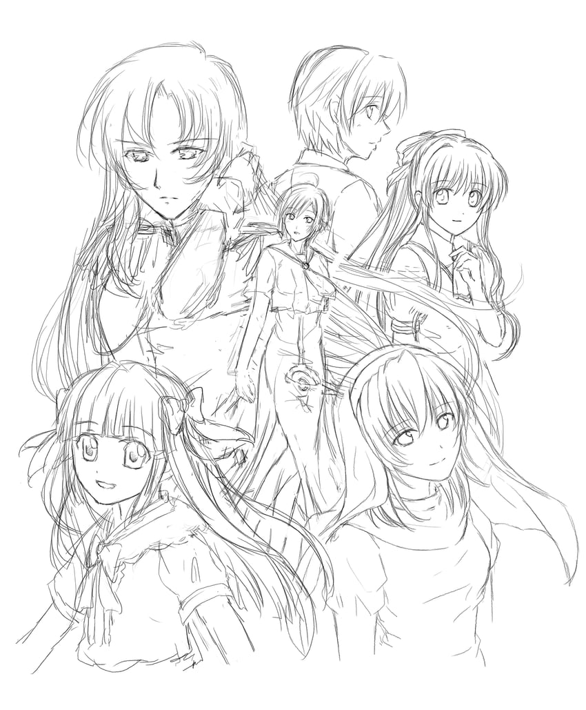 kamio misuzu, tenjou utena, athena glory, shindou hikaru, kawakami tomoko, and 1 more (shoujo kakumei utena and 2 more) drawn by kanokura_(toya_kanokura)