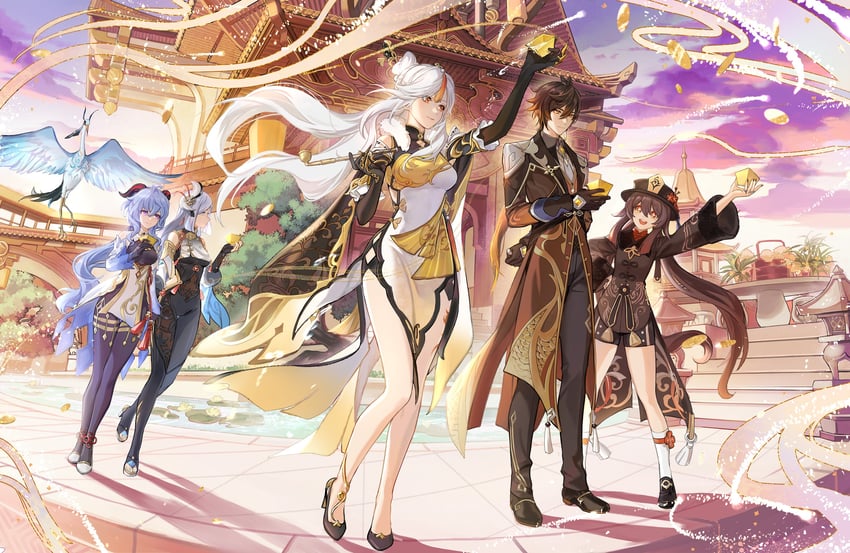 ganyu, hu tao, zhongli, shenhe, ningguang, and 2 more (genshin impact) drawn by cyotsy