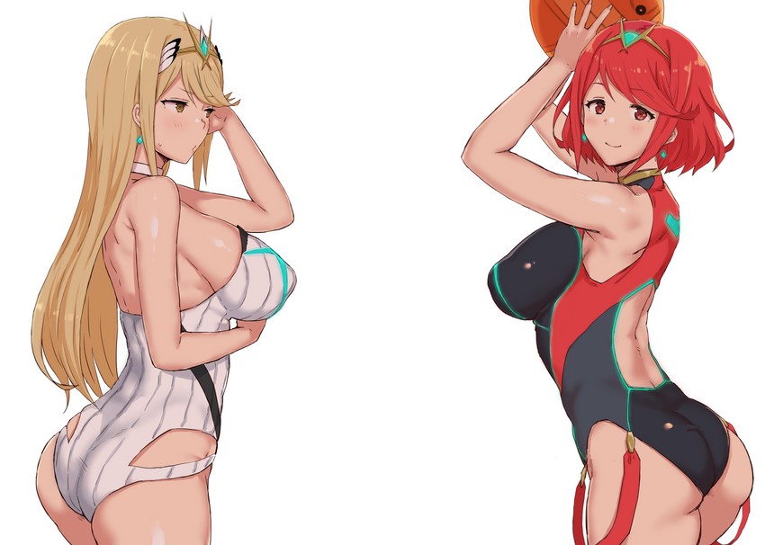 pyra and mythra (xenoblade chronicles and 1 more) drawn by gomu_(chewinggom)