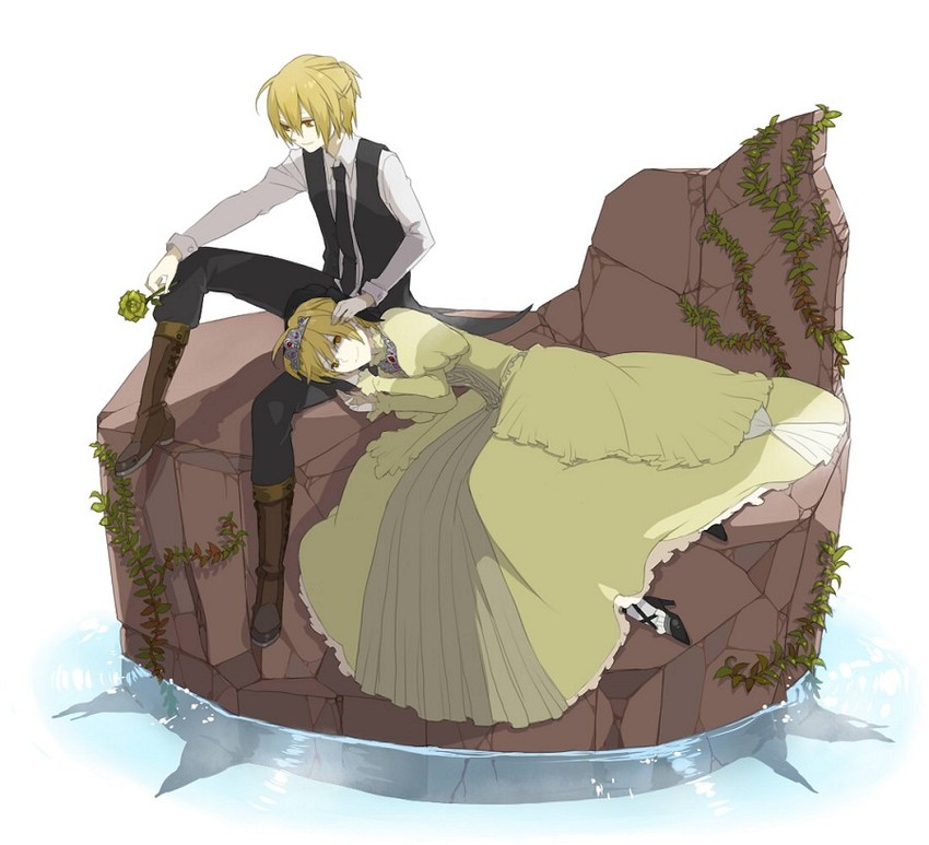 kagamine rin, kagamine len, riliane lucifen d'autriche, and allen avadonia (vocaloid and 2 more) drawn by kurono_yuu