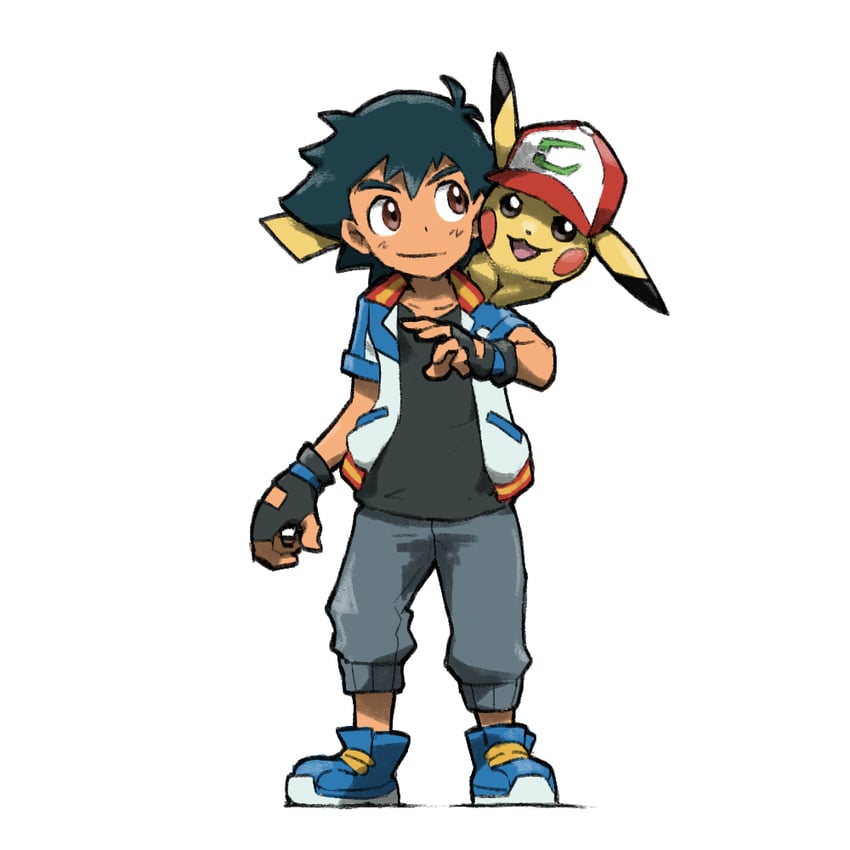 pikachu and ash ketchum (pokemon and 1 more) drawn by blacknirrow