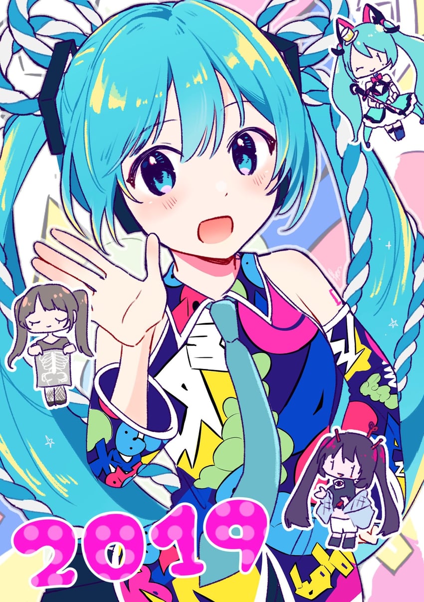hatsune miku and magical mirai miku (vocaloid and 6 more) drawn by aoiyui