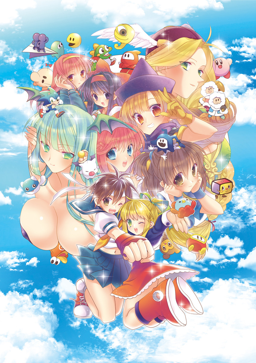 kirby, morrigan aensland, sonic the hedgehog, roll, kasugano sakura, and 14 more (final fantasy and 21 more) drawn by zest_(lossol)