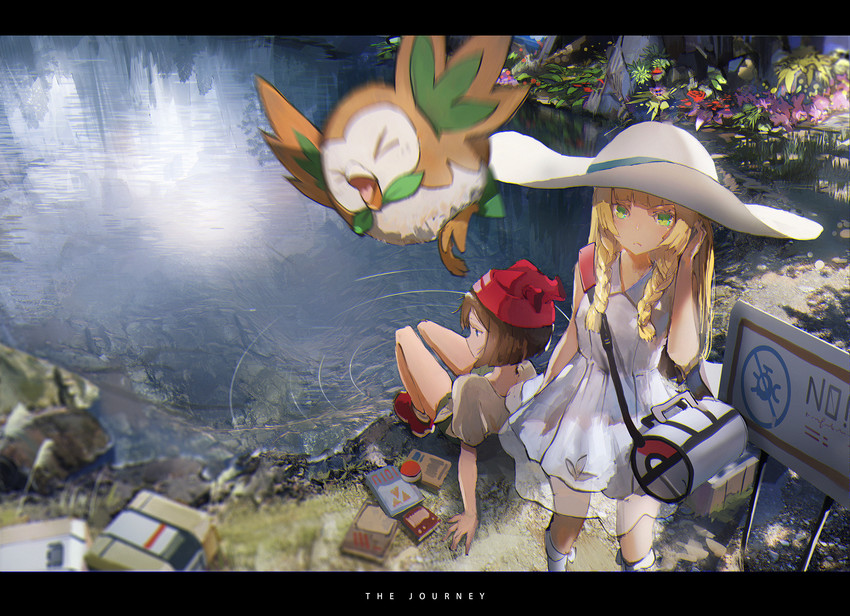 lillie, selene, rowlet, and magnemite (pokemon and 1 more) drawn by novelance