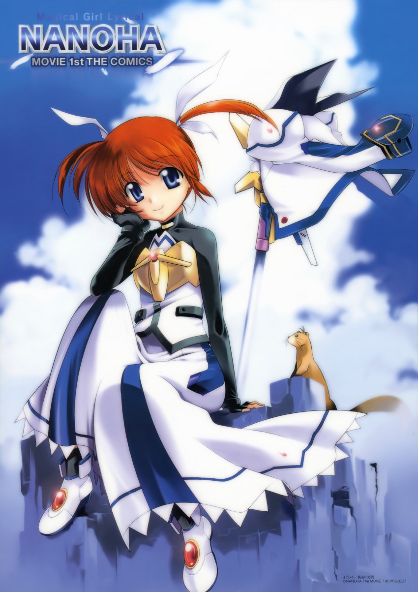 takamachi nanoha, raising heart, and yuuno scrya (lyrical nanoha and 3 more) drawn by hasegawa_kouji