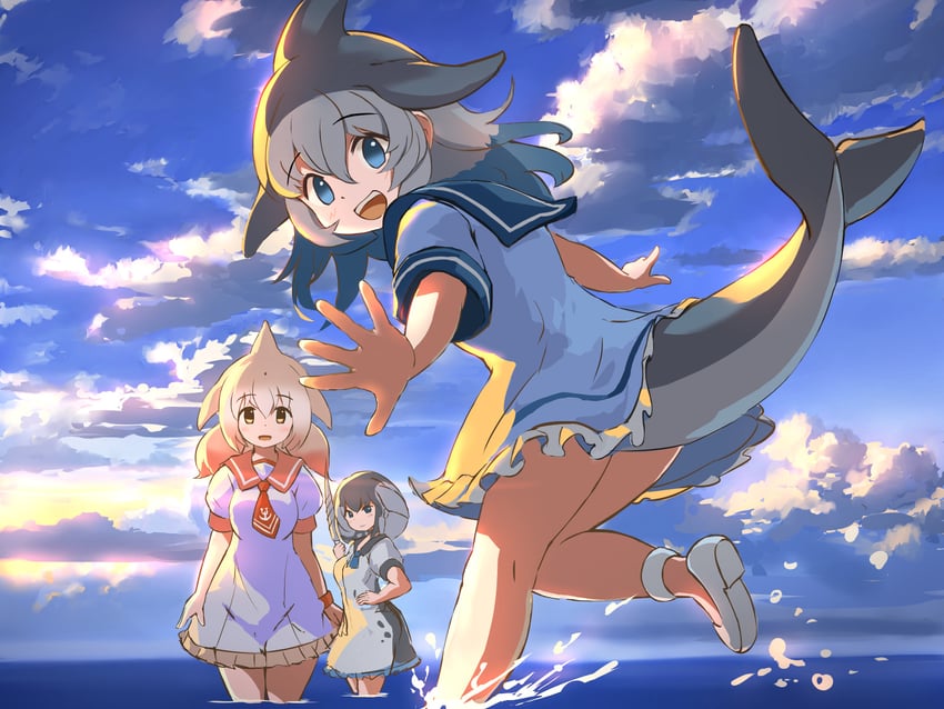 common bottlenose dolphin, narwhal, and chinese white dolphin (kemono friends) drawn by koutsuu_(koutuukanseikan)