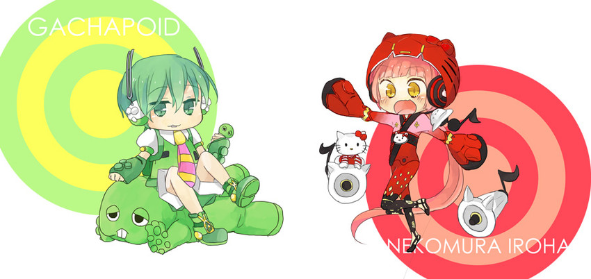 hello kitty, nekomura iroha, ryuuto, and gachapin (vocaloid and 3 more) drawn by mui