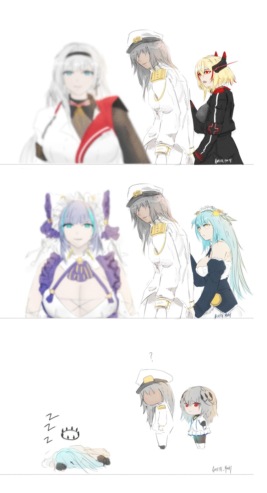 commander, cheshire, roon, saint-louis, neptune, and 2 more (azur lane) drawn by rideth_mochi