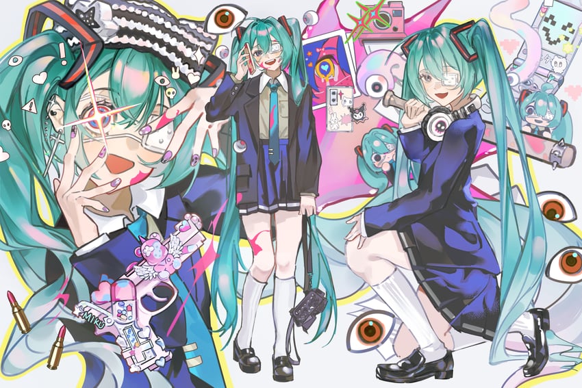 hatsune miku and kuromi (vocaloid and 3 more) drawn by flve