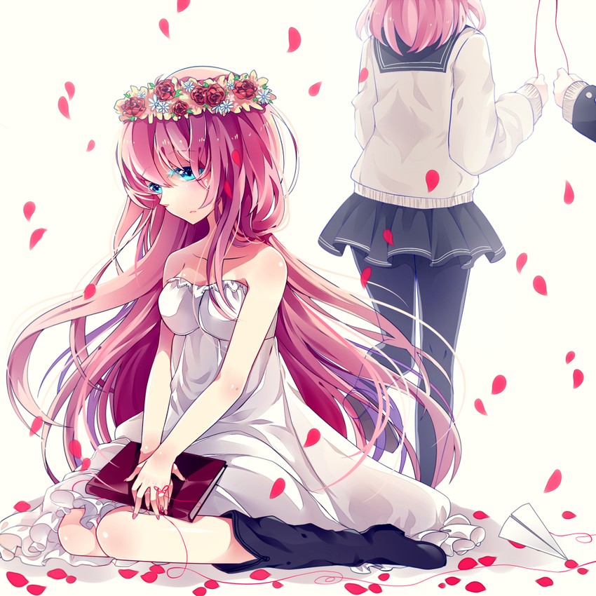 megurine luka (vocaloid and 1 more) drawn by anthiea