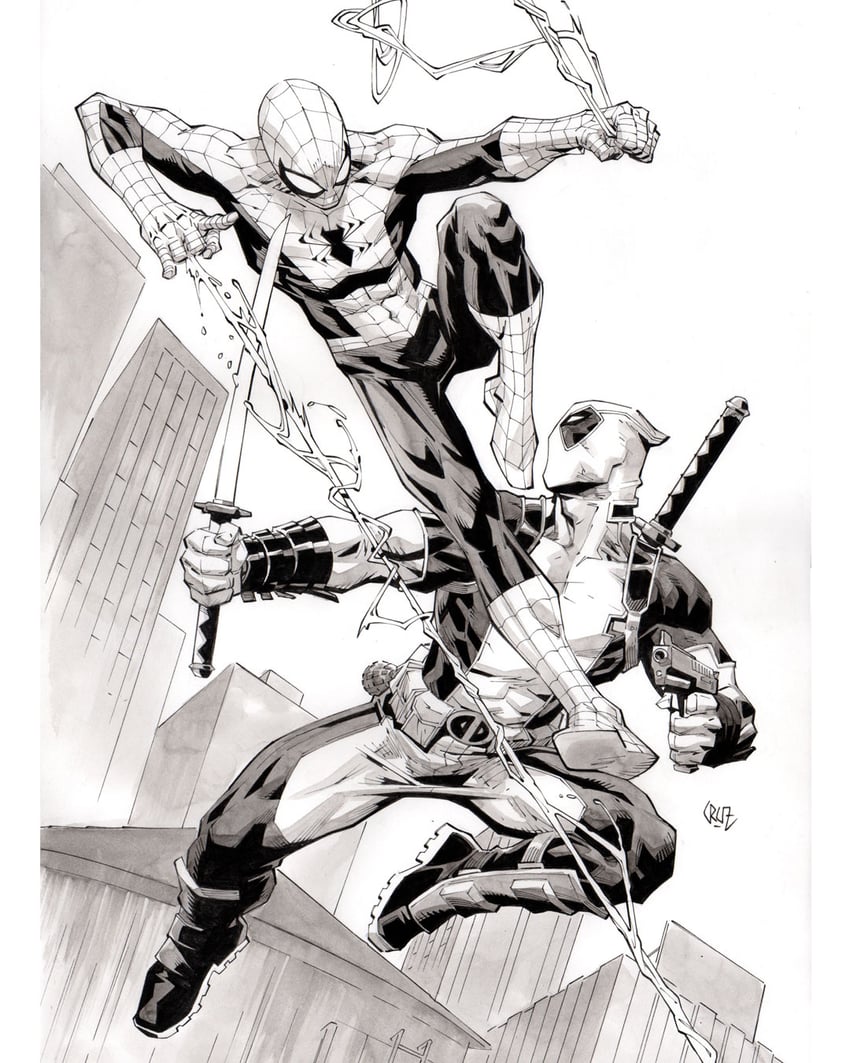 deadpool and spider-man (marvel and 2 more) drawn by rogercruzbr