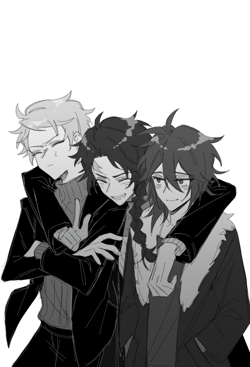 atou haruki, harada minoru, and isoi reiji (saibou shinkyoku) drawn by jintou_bangbangtang