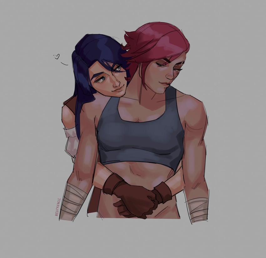vi, caitlyn, arcane vi, and arcane caitlyn (league of legends and 1 more) drawn by bella_nalin_(redtreaclx)
