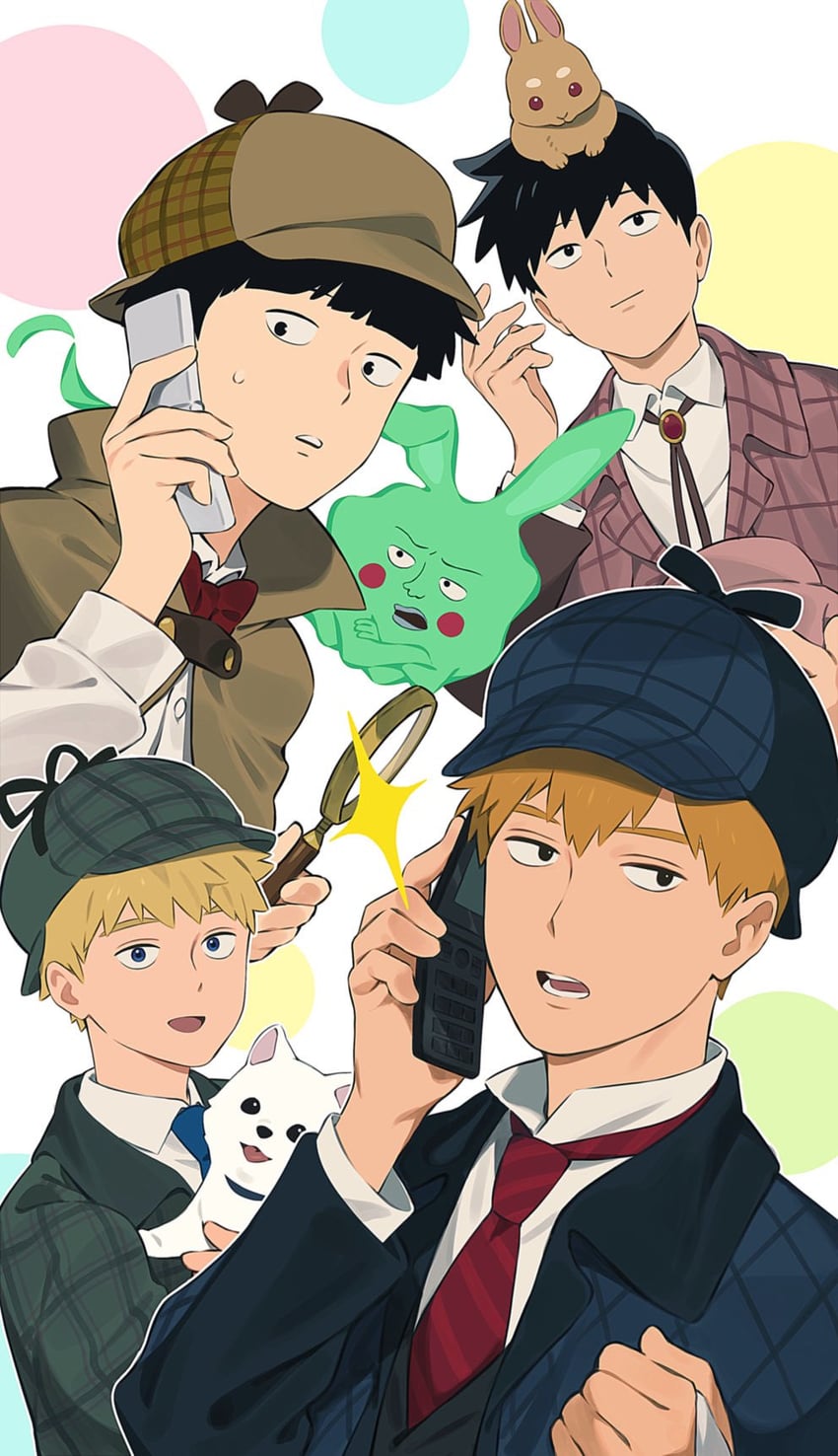 kageyama shigeo, reigen arataka, kageyama ritsu, ekubo, and hanazawa teruki (mob psycho 100) drawn by yukoxx131
