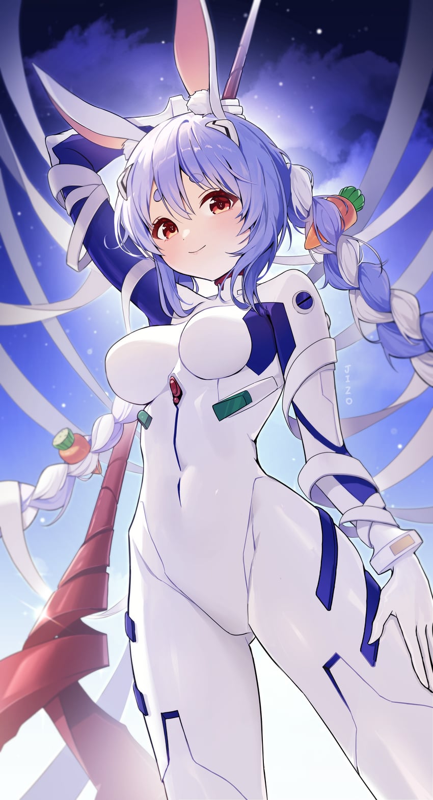 usada pekora and ayanami rei (hololive and 1 more) drawn by jizo_3x357