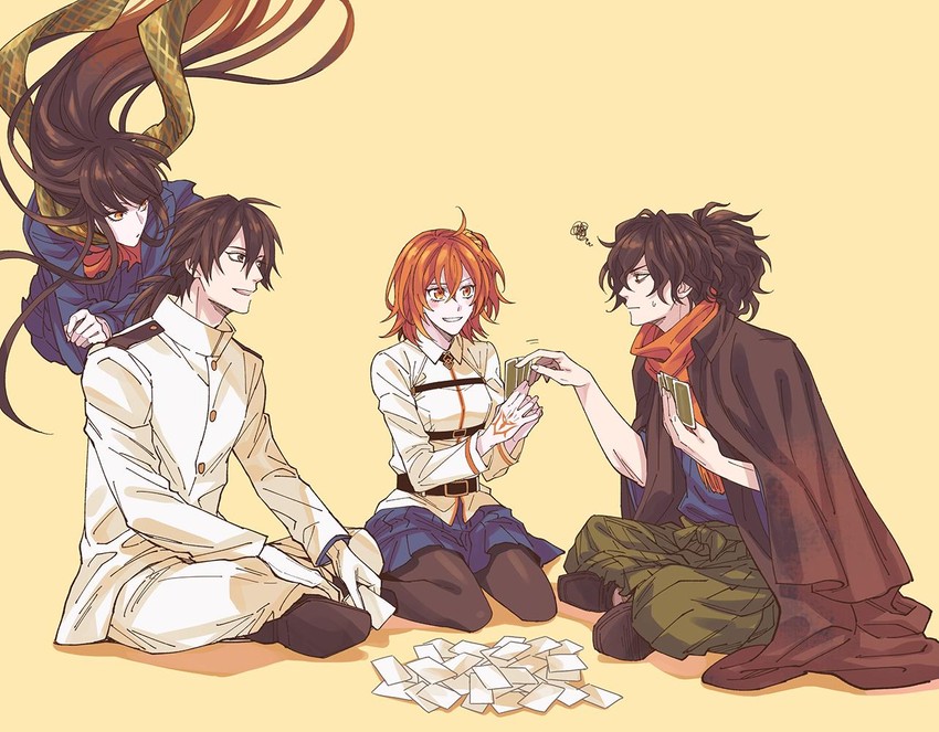 fujimaru ritsuka, okada izou, oryou, and sakamoto ryouma (fate and 1 more) drawn by izkeycc