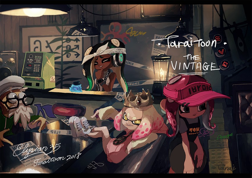 octoling player character, octoling girl, cap'n cuttlefish, marina, pearl, and 2 more (splatoon and 2 more) drawn by tarai_(silica5)
