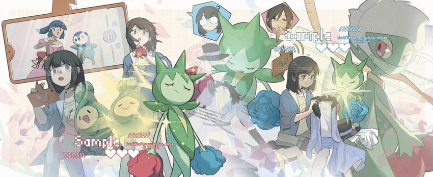 dawn, rotom, piplup, rotom phone, budew, and 2 more (pokemon and 1 more) drawn by robinlovesop