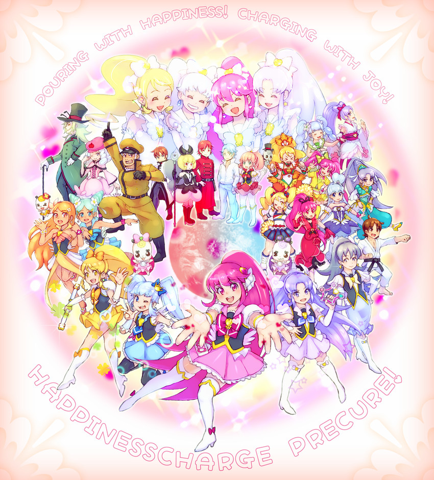 shirayuki hime, aino megumi, oomori yuuko, cure lovely, cure princess, and 22 more (precure and 1 more) drawn by haidoro
