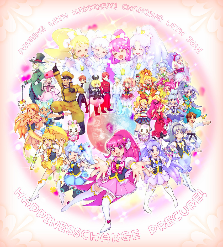 shirayuki hime, aino megumi, oomori yuuko, cure lovely, cure princess, and 33 more (precure and 1 more) drawn by haidoro